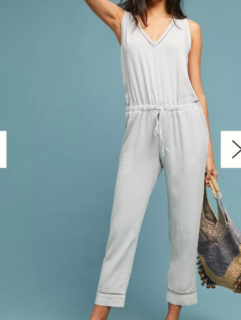 Anthropologie Sleeveless Surplice Tapered Jumpsuit | Grey | Pockets/ Tencel 100%